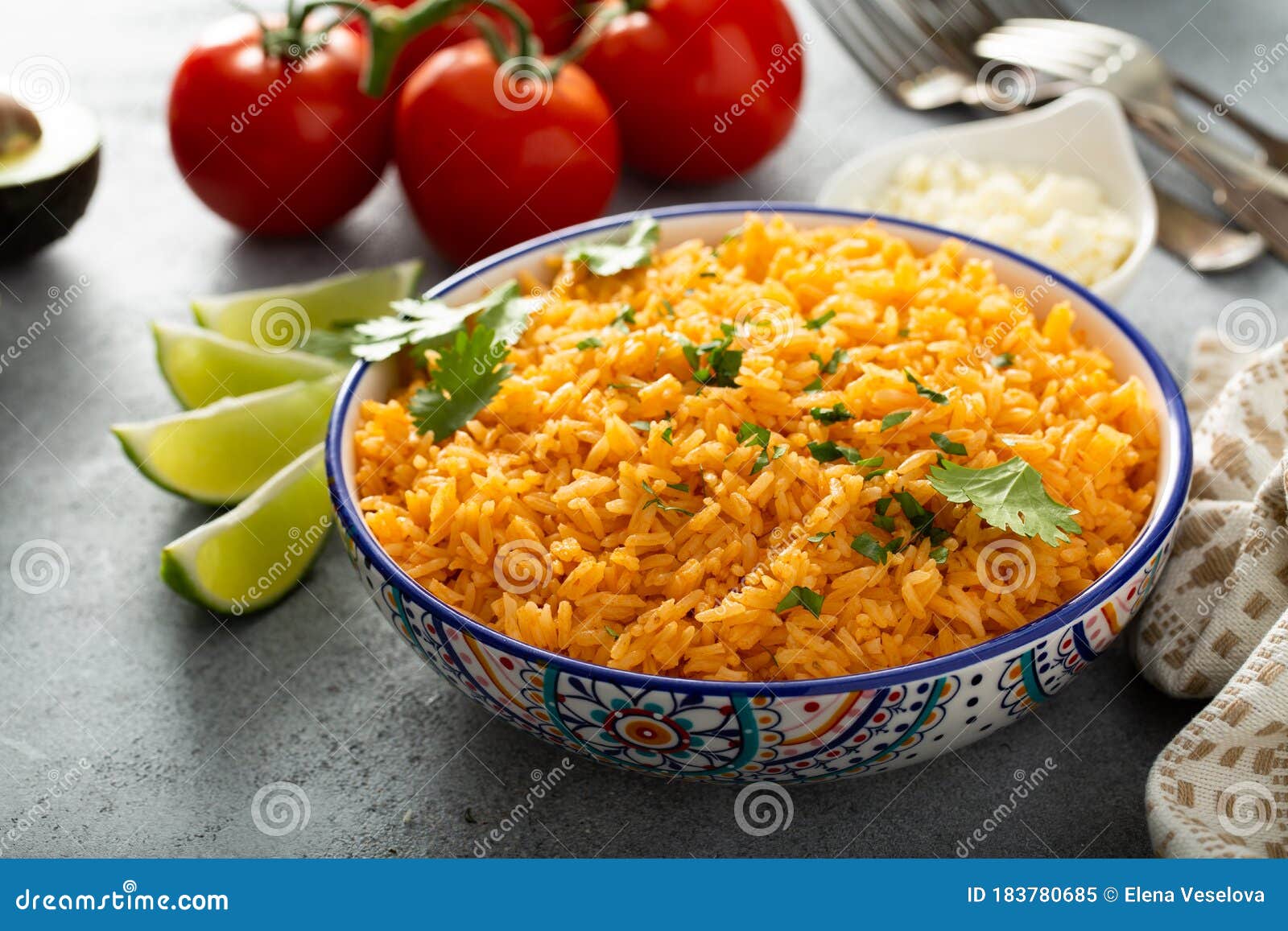 Mexican rice with tomatoes stock image. Image of kitchen 183780685