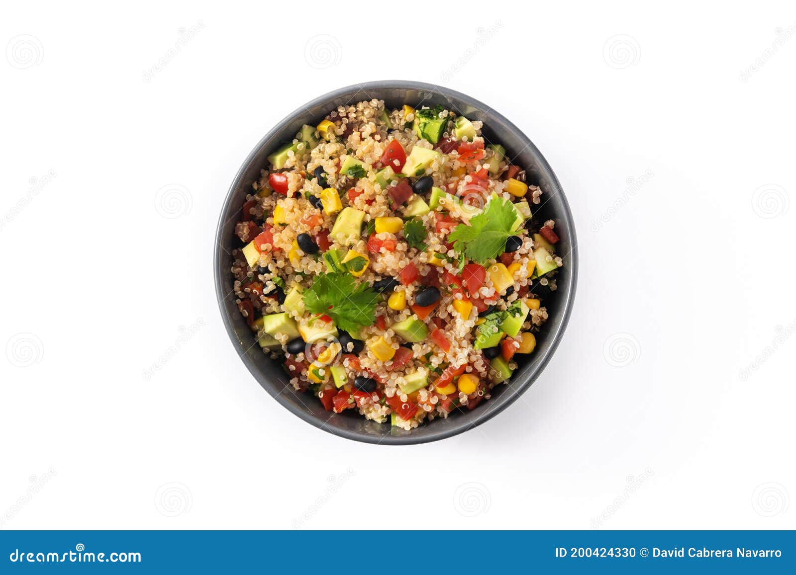 mexican salad with quinua in bowl.top view