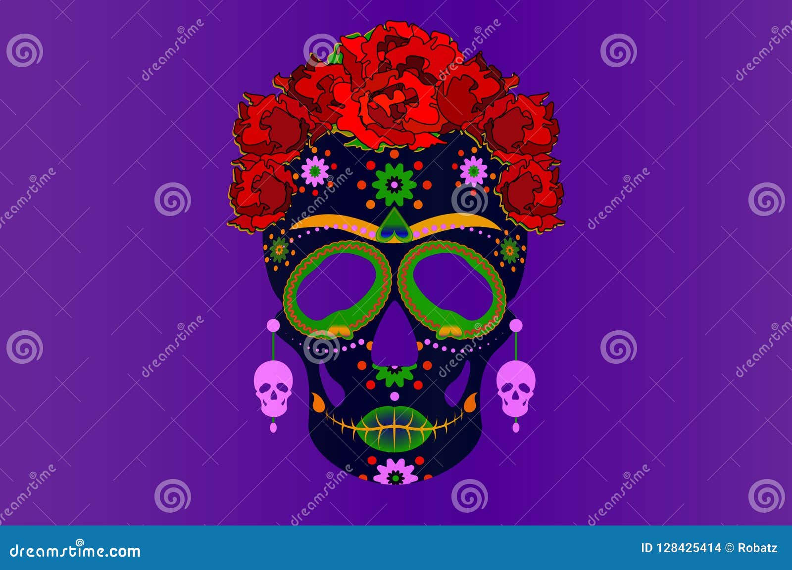 Seamless Pattern For Day Of The Dead Dia De Los Muertos Holiday Background  With Skull And Floral Ornament Vector Illustration For Fabric Wrapping Paper  Textile Wallpaper And Apparel Stock Illustration - Download