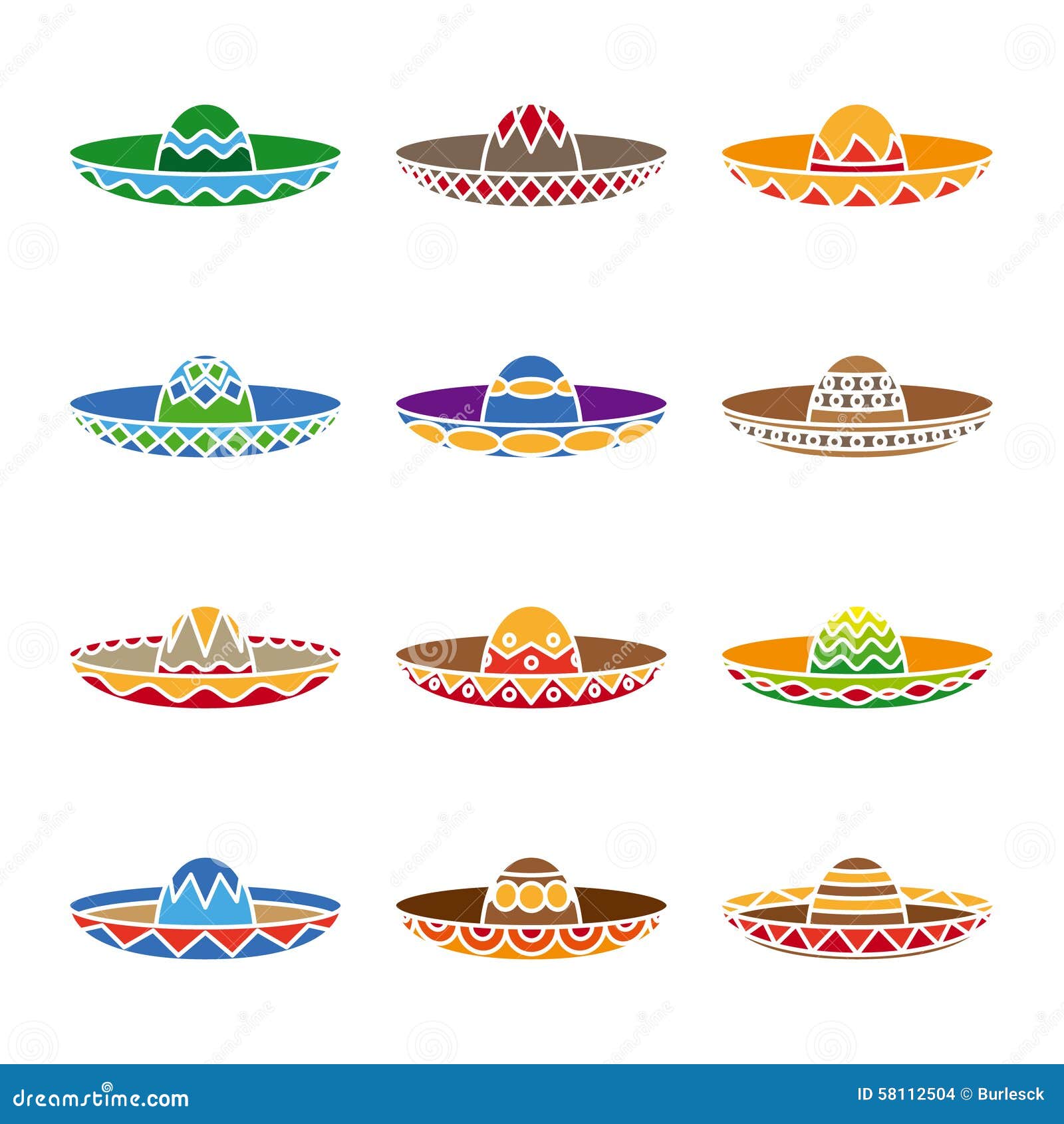 Mexican Sombrero Color Flat Icons Set Stock Vector - Illustration of