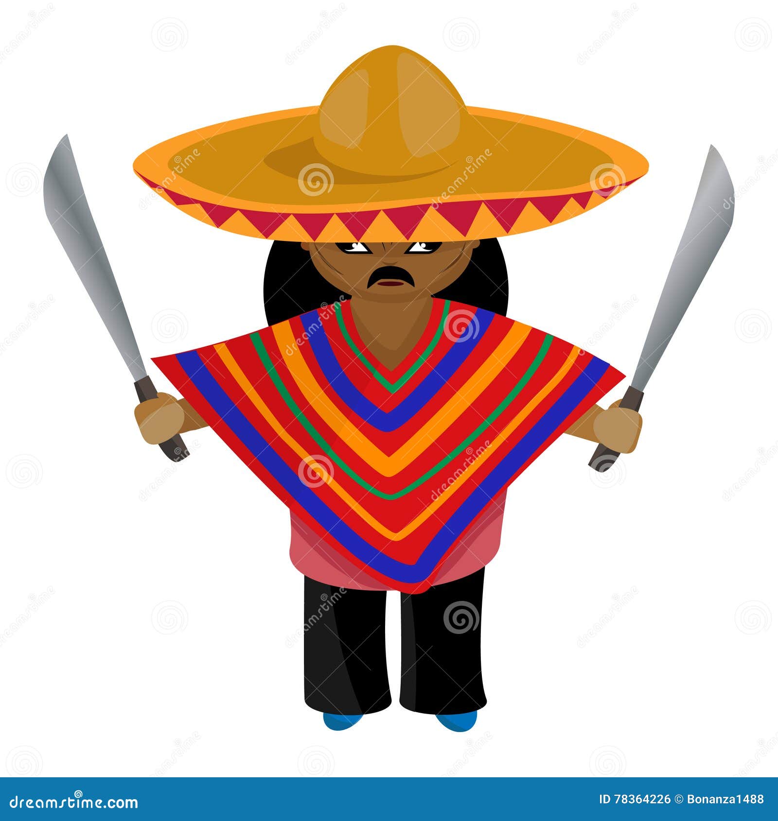mexican in a sombrero and leek with a machete in his hand