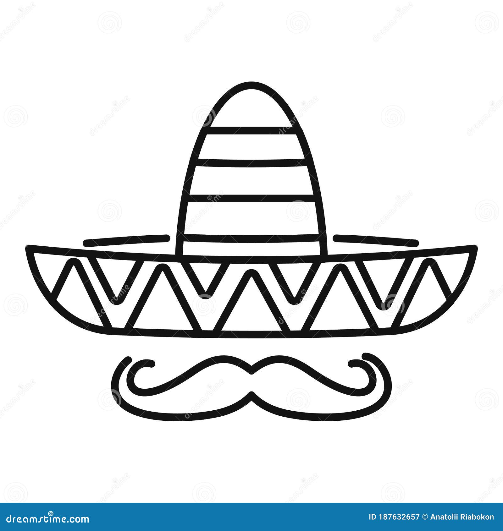 mexican sombrero mustache icon, outline style
