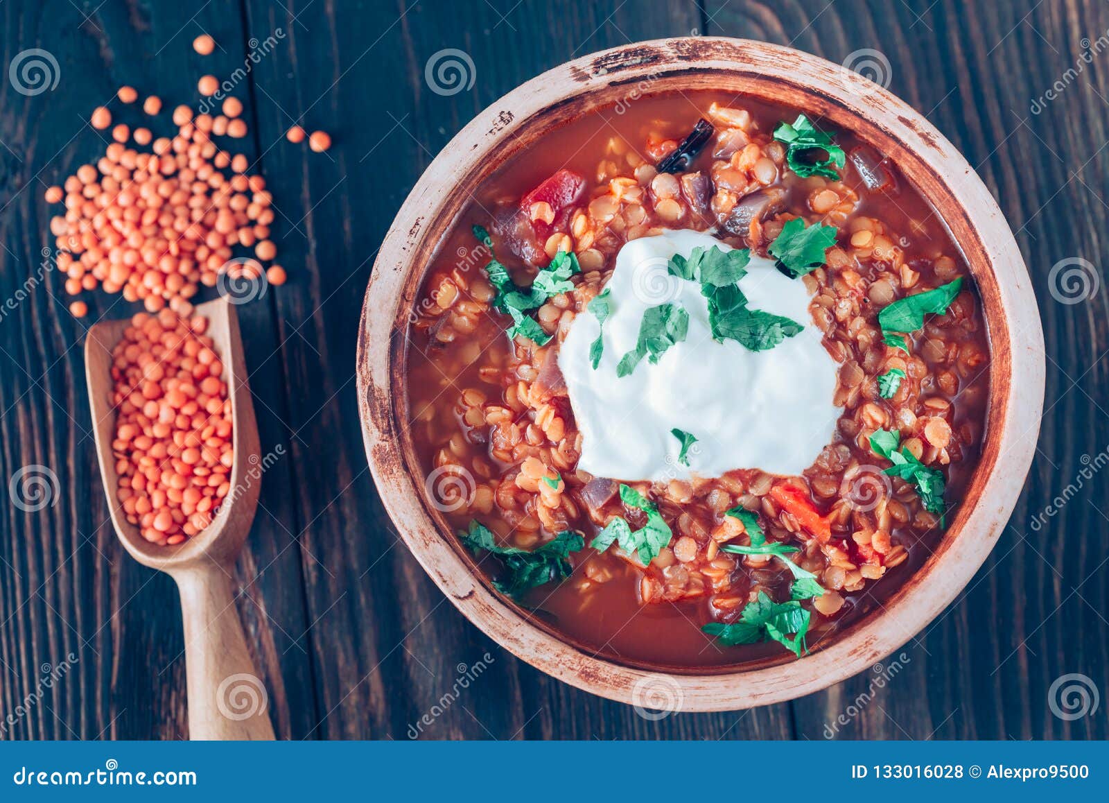 Mexican Spicy Red Lentil Stew Stock Photo Image of flat, cream 133016028