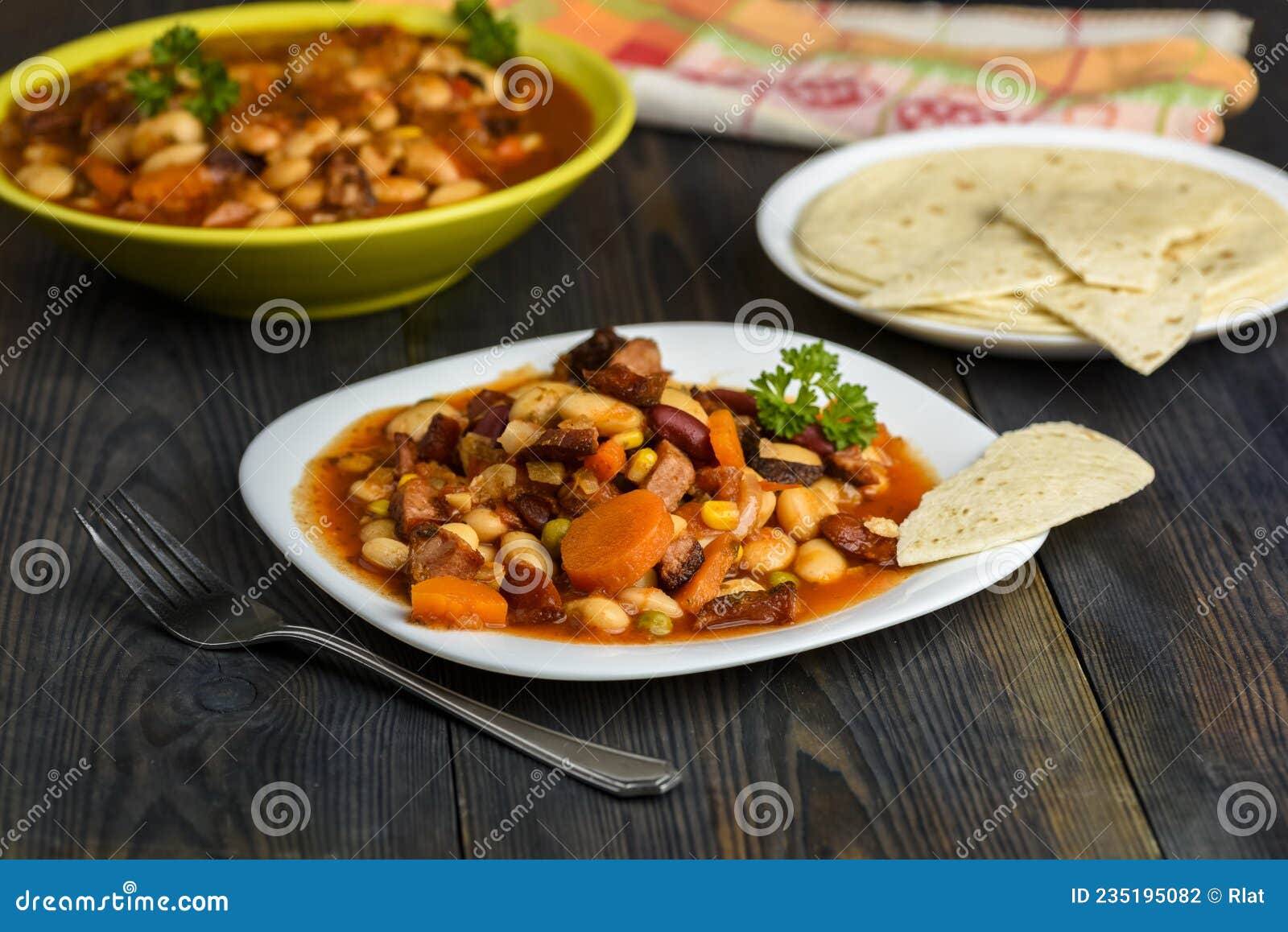 Mexican Style Beans Served with Tortilla Stock Photo Image of avocado
