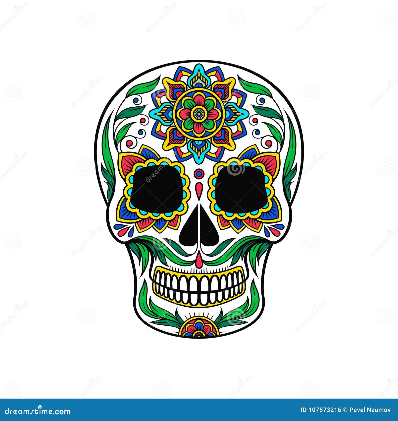 Mexican Sugar Skull With Colorful Floral Pattern, Dia De ...