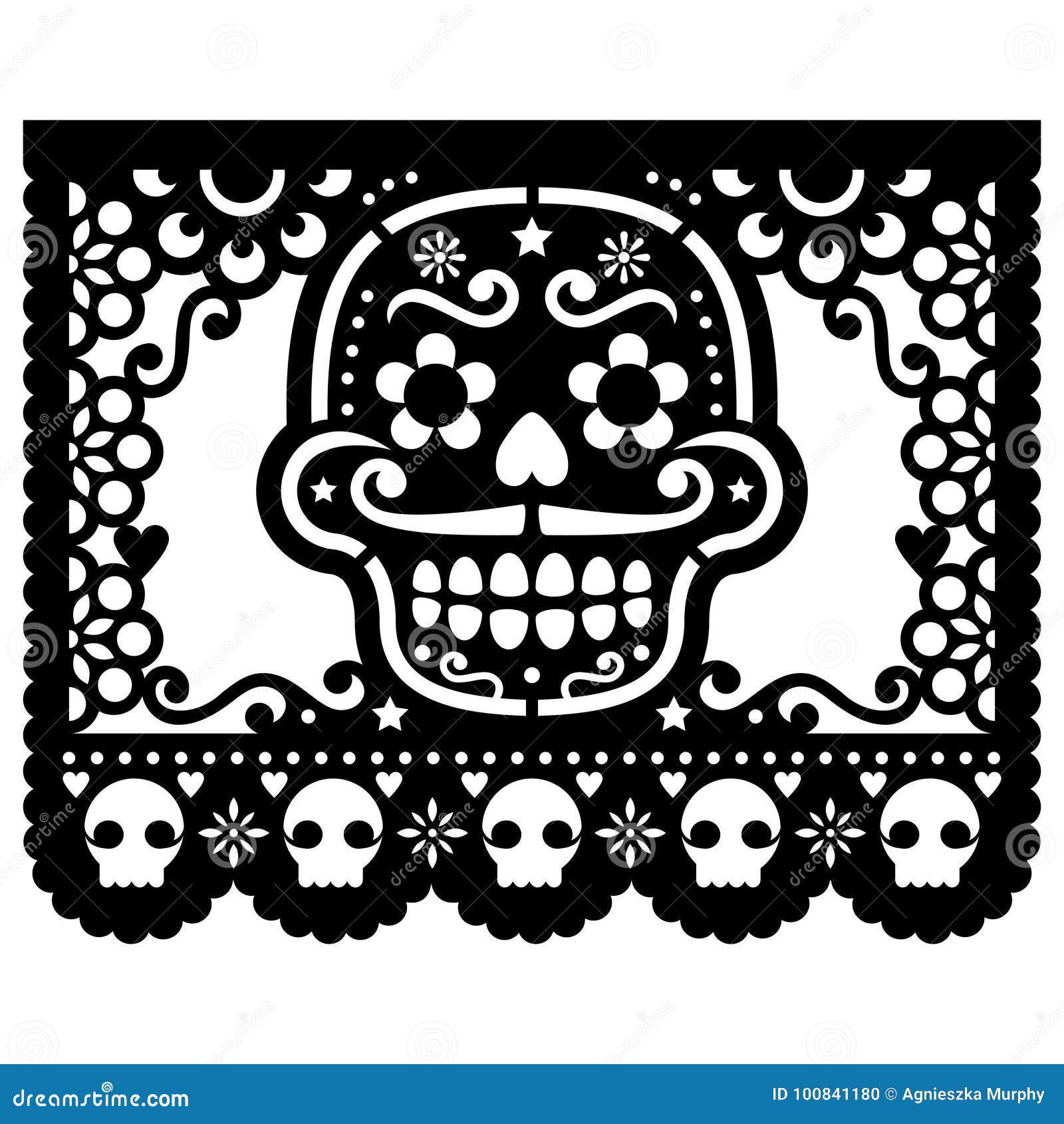 Mexican Sugar Skull Paper Decorations - Papel Picado Black Design Pertaining To Blank Sugar Skull Template