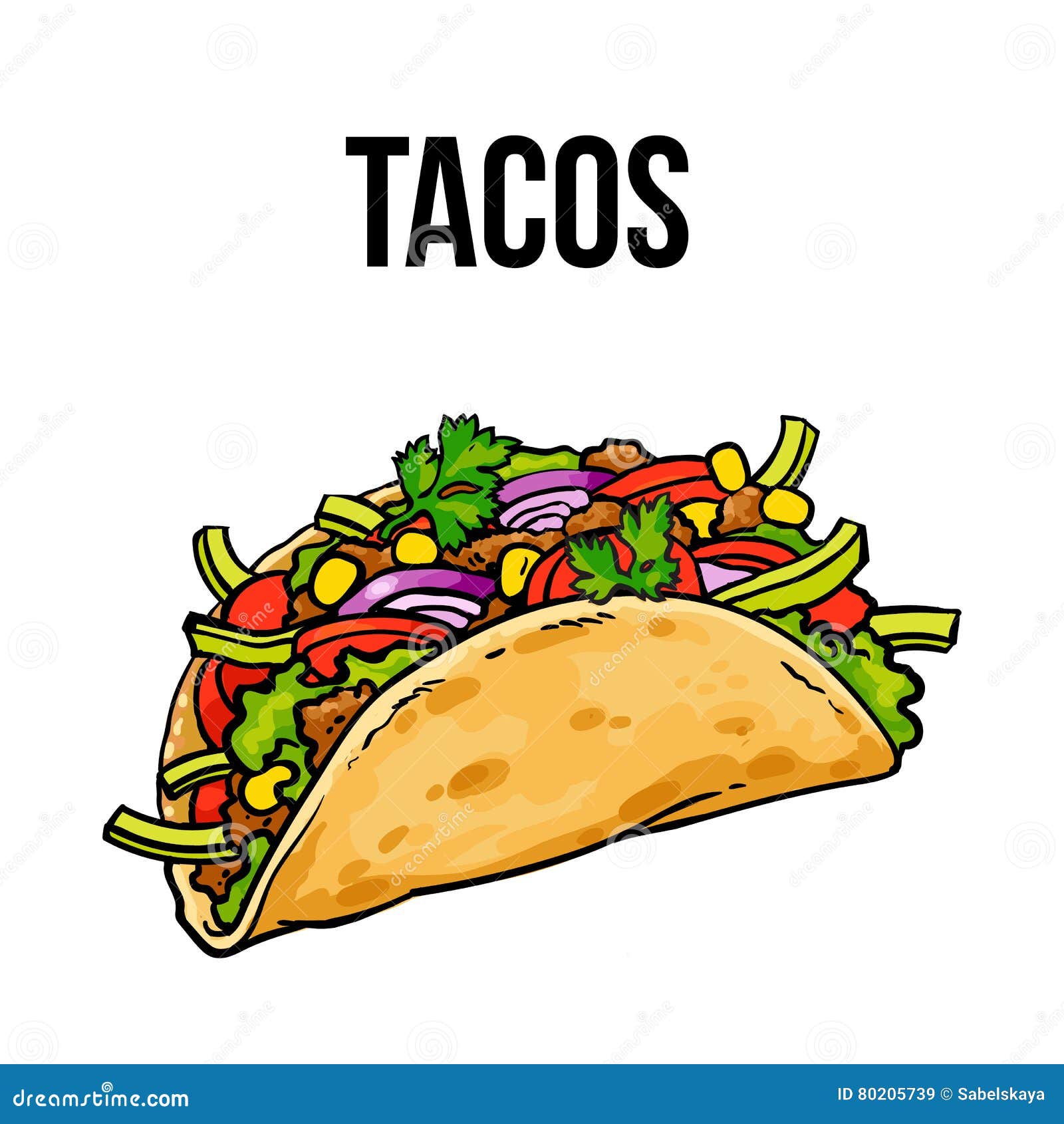 Mexican Beef Taco Fresh Vegetables Sketch Stock Illustrations 20