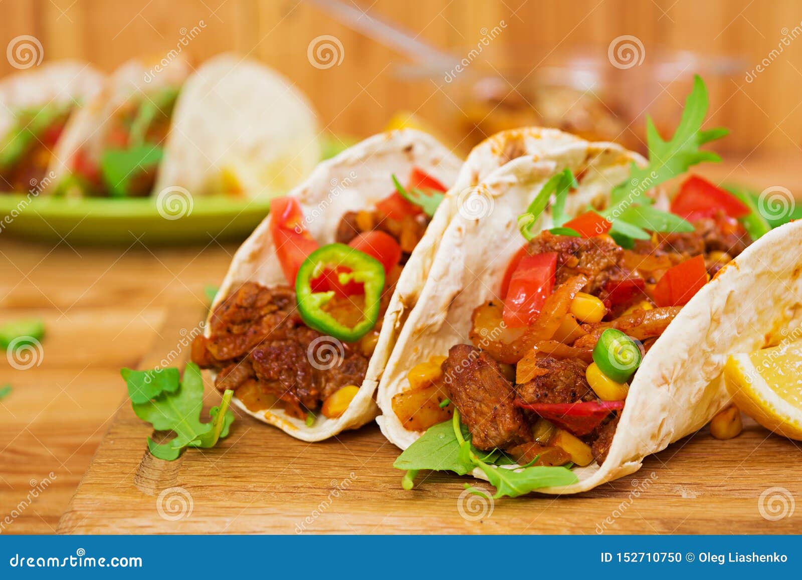 Mexican Tacos with Beef in Tomato Sauce Stock Photo Image of closeup