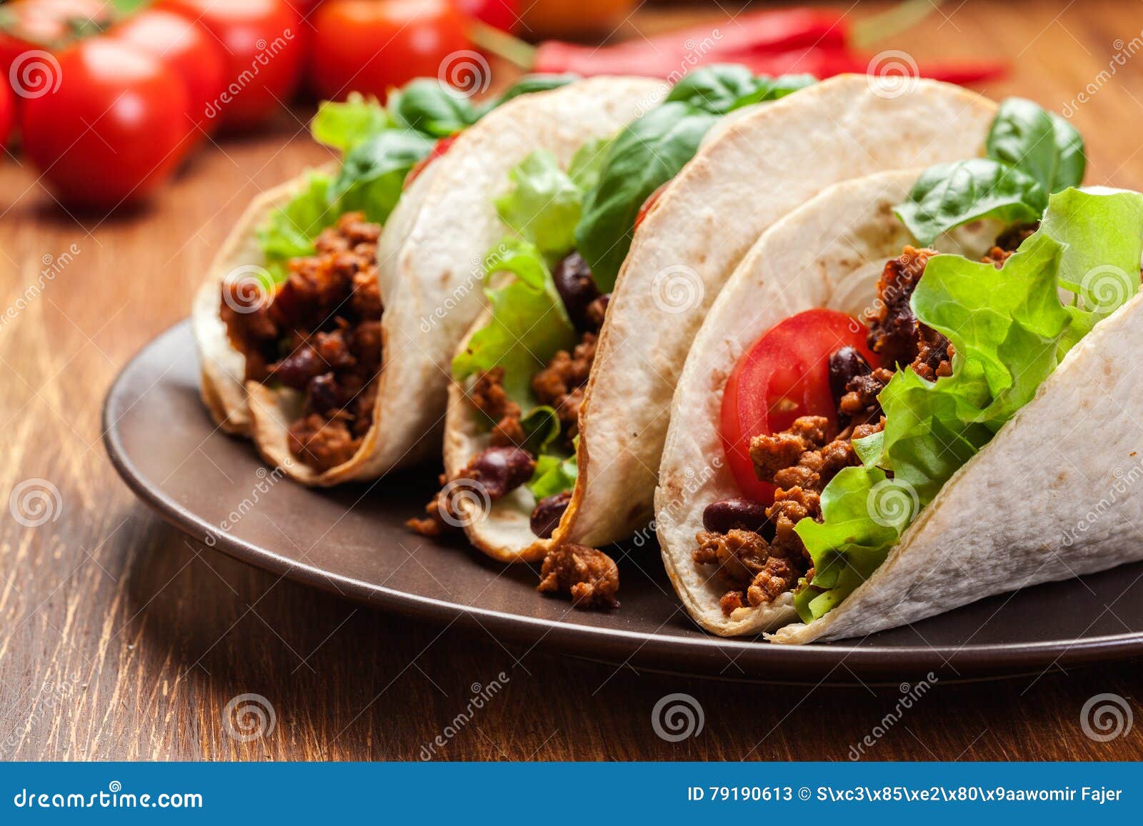 Mexican Tacos with Minced Meat, Beans and Spices Stock Image Image of