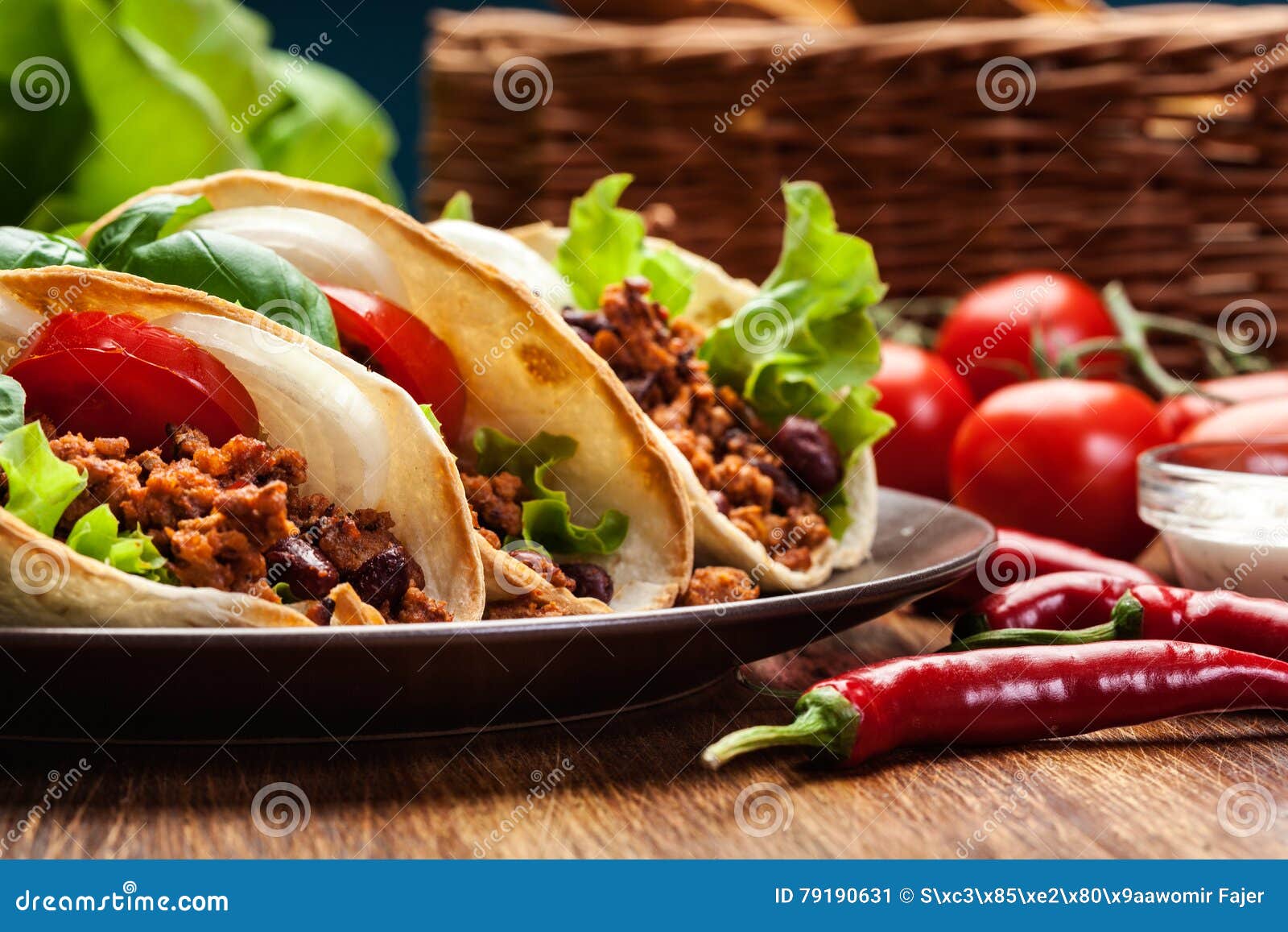 Mexican Tacos with Minced Meat, Beans and Spices Stock Image Image of