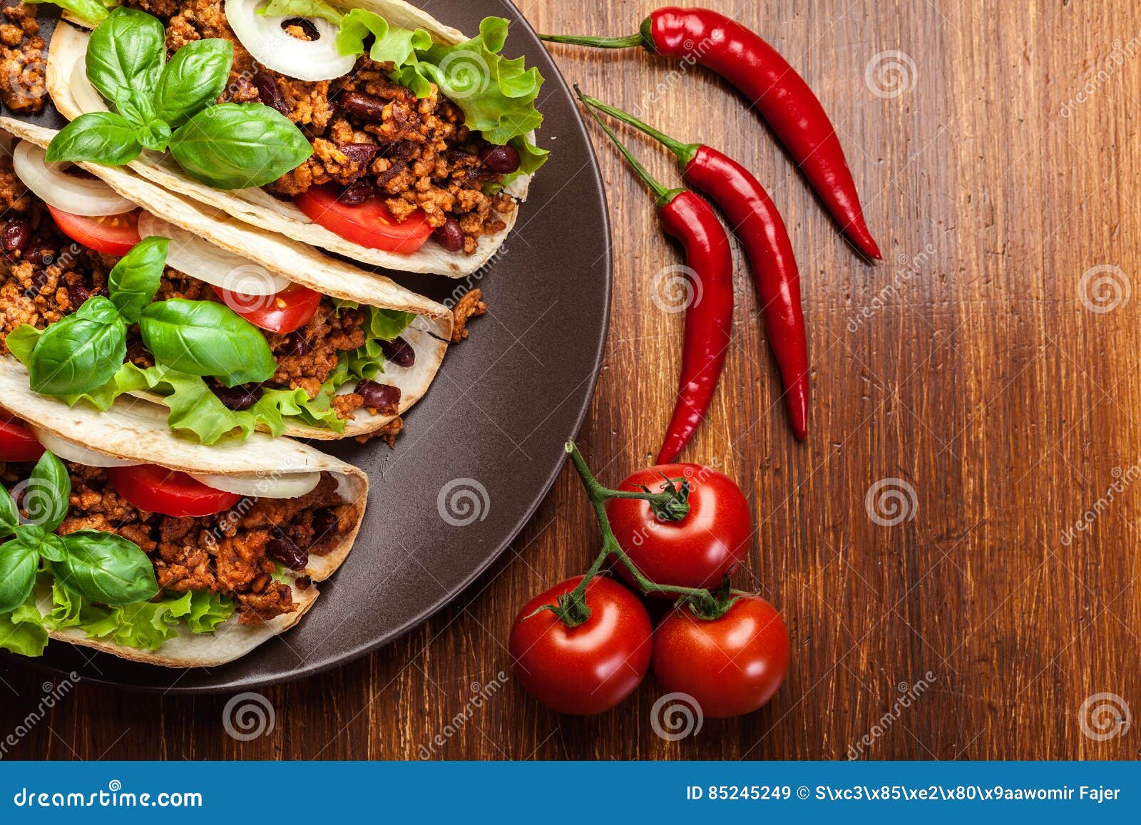 Mexican Tacos with Minced Meat, Beans and Spices Stock Image Image of