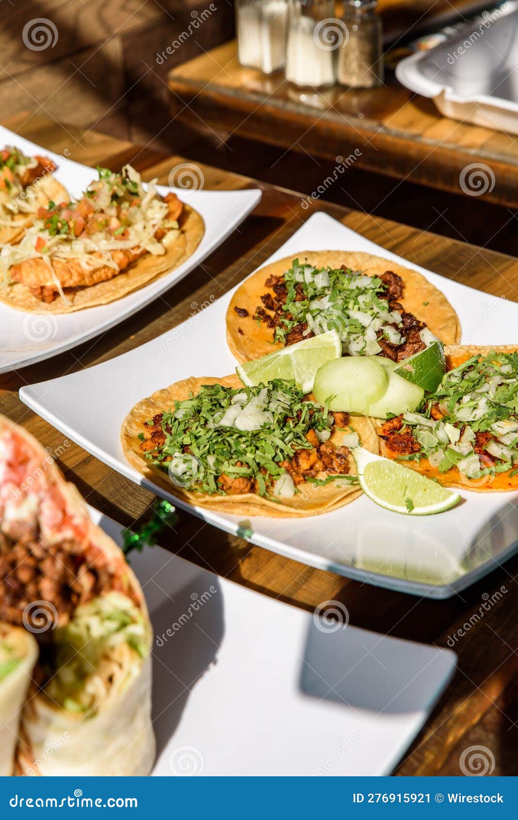 Mexican Tacos with Sauce Served on a White Plate Stock Image Image of