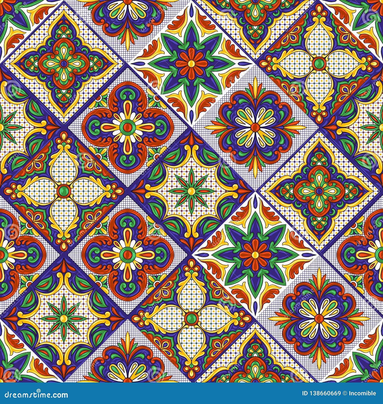 mexican talavera ceramic tile pattern. ethnic folk ornament.