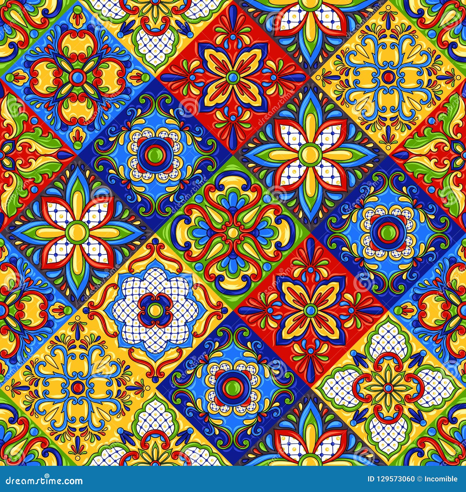 mexican talavera ceramic tile seamless pattern.
