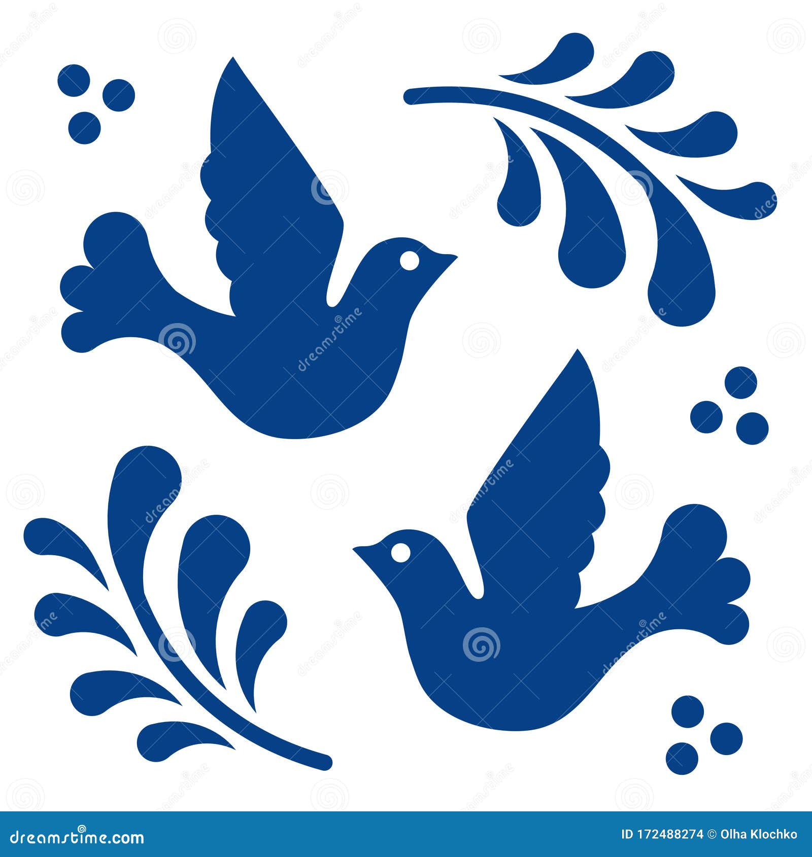 mexican talavera tile pattern with birds. ornament in traditional style from puebla in classic blue and white. floral