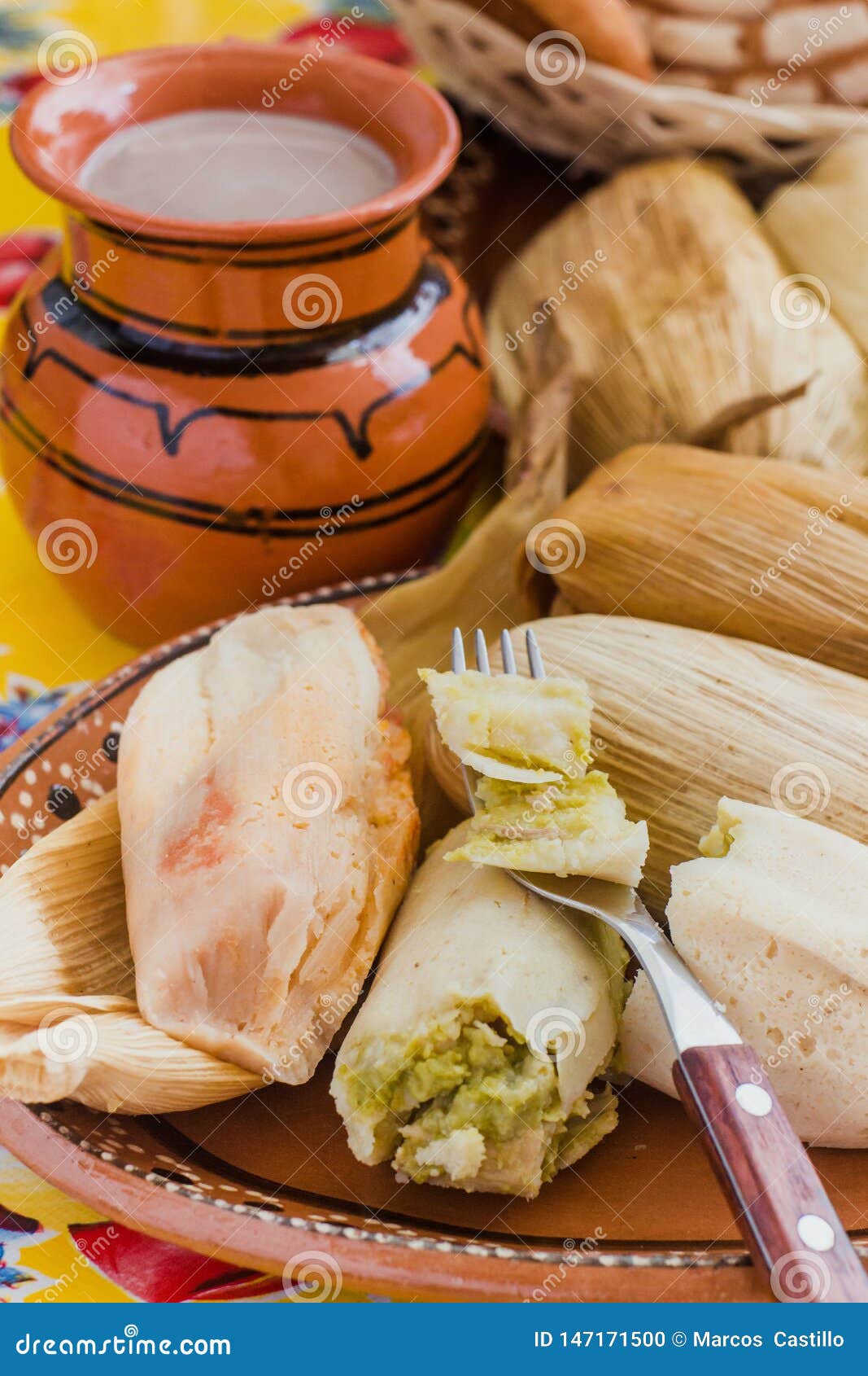 mexican tamales filed corn dough, spicy food in mexico