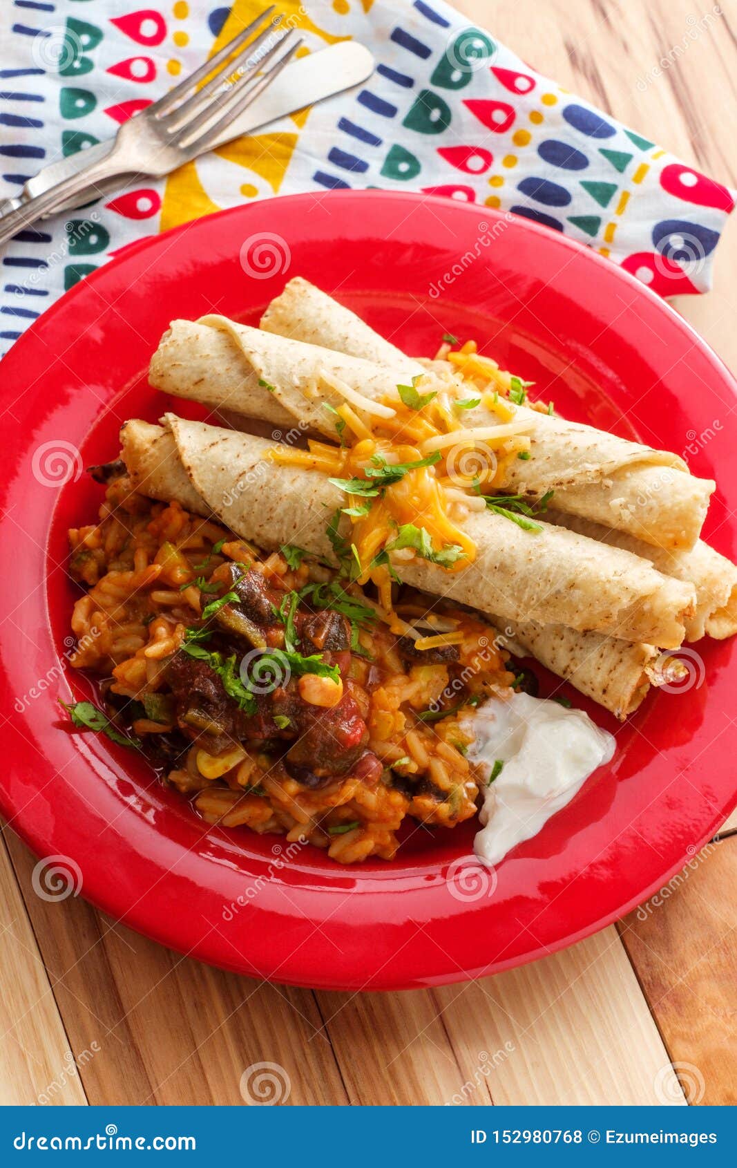 Mexican Taquitos Rice stock photo. Image of cream, meal 152980768