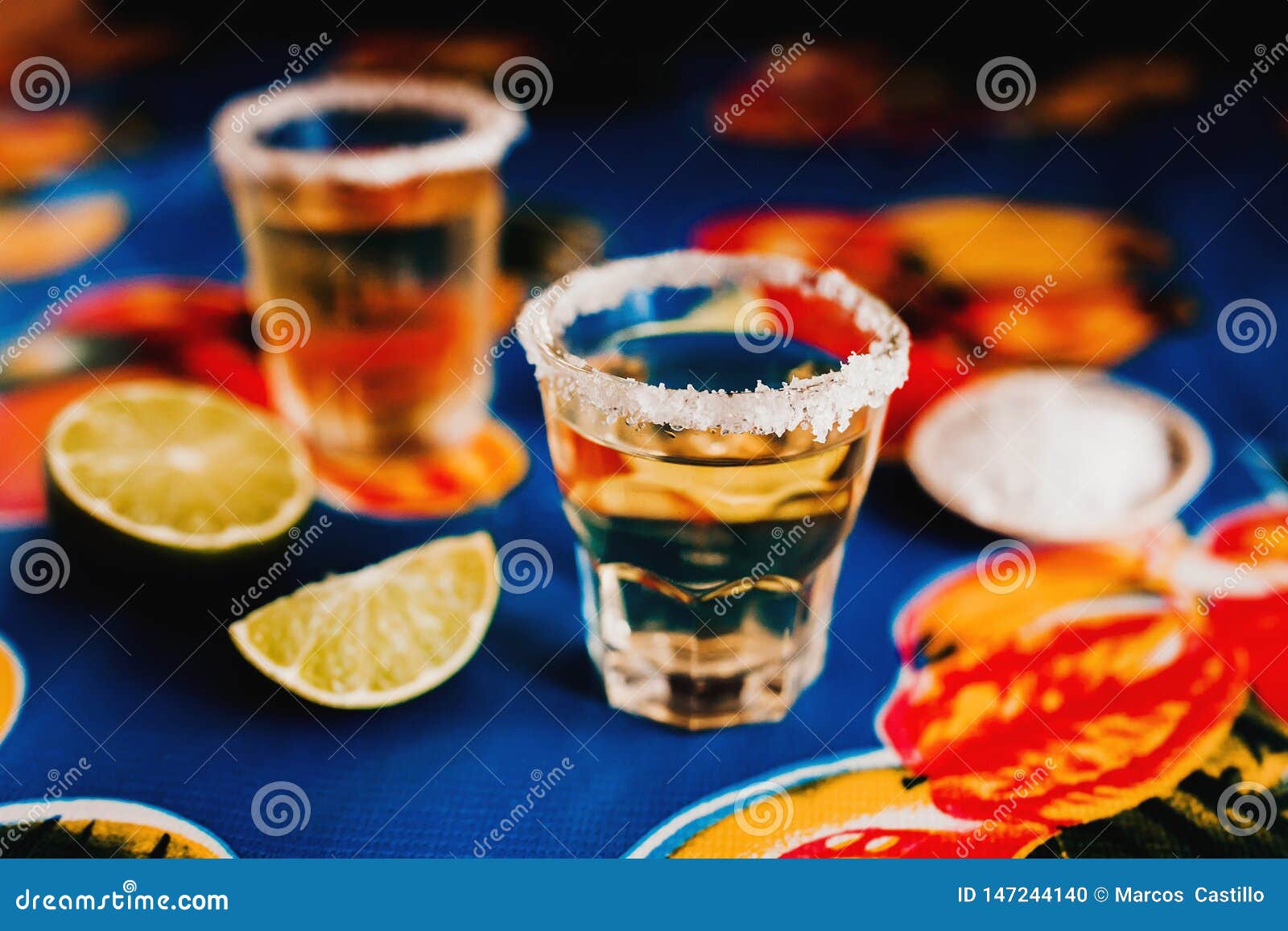 Mexican Tequila Shot with Lime and Salt in Mexico Stock Photo Image