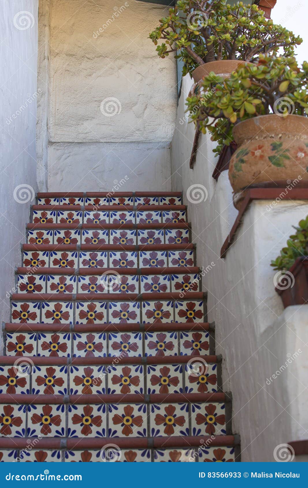 Mexican Tile on Steps in Stairwell Stock Image - Image of blue, mexican