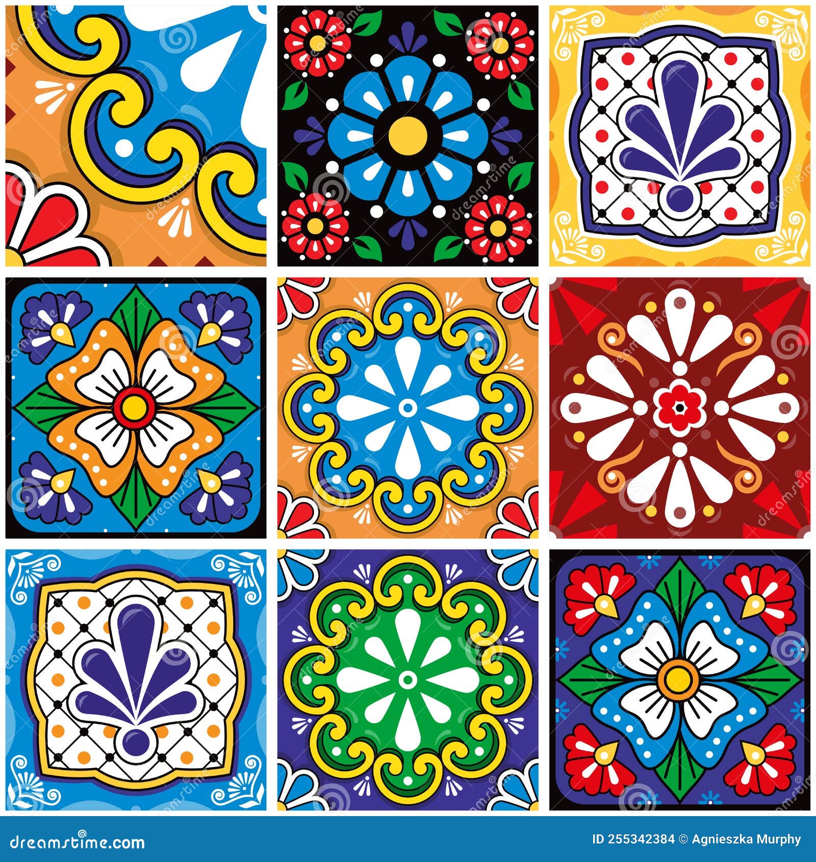 Mexican Talavera Style Seamless Tile Vector Pattern Collection with