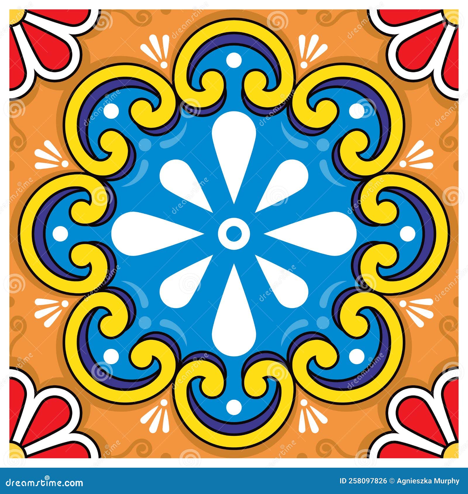 Mexican Talavera Style Decorative Vector Seamless Pattern with Single
