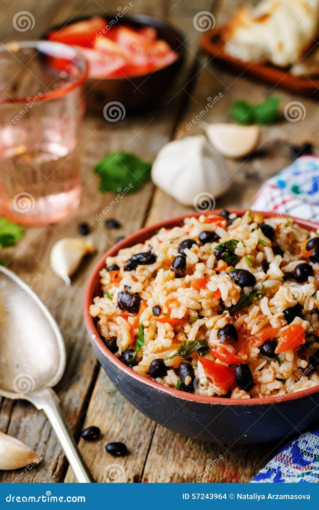 Mexican Tomato Black Beans Rice with Cilantro Stock Photo Image of