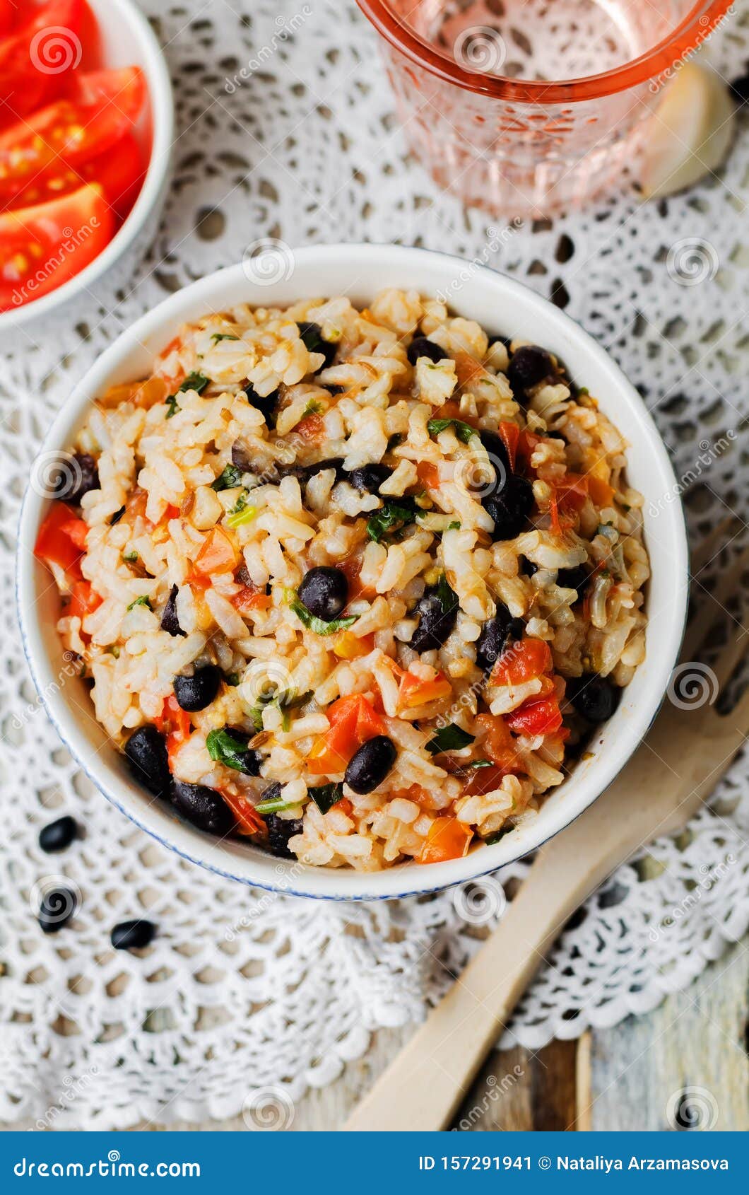 Mexican Tomato Black Beans Rice with Cilantro Stock Image - Image of ...