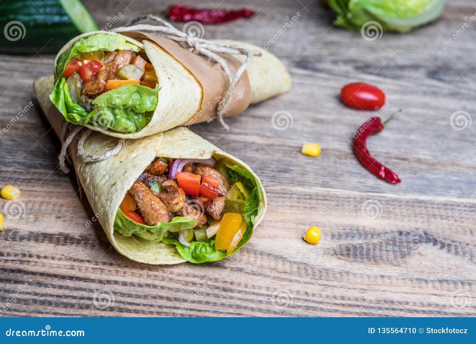 Mexican tortilla wrap stock photo. Image of food, salad - 135564710