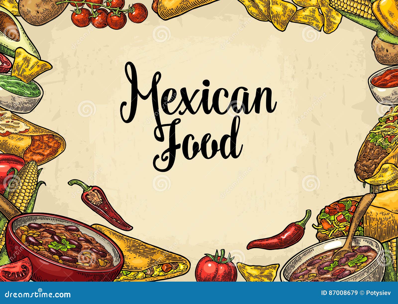 mexican traditional food restaurant menu template with ingredient