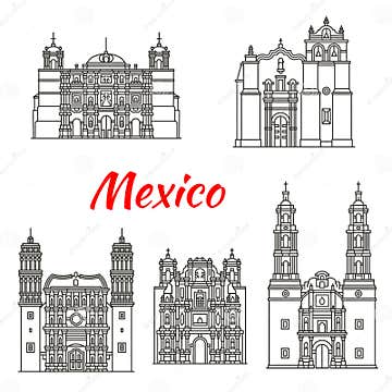 Mexican Travel Landmark Icon with Catholic Church Stock Vector ...