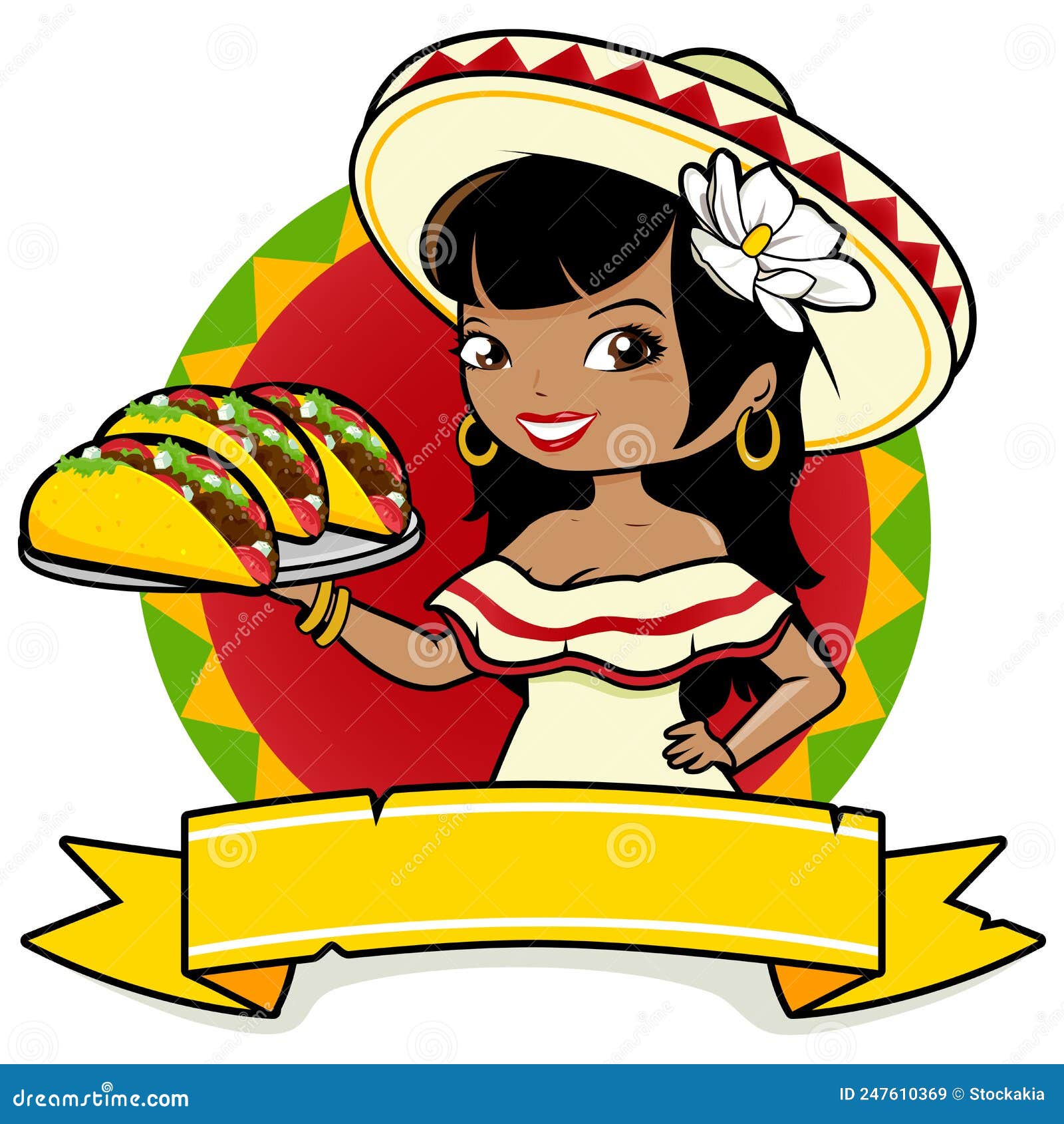 mexican waitress serving tacos.  