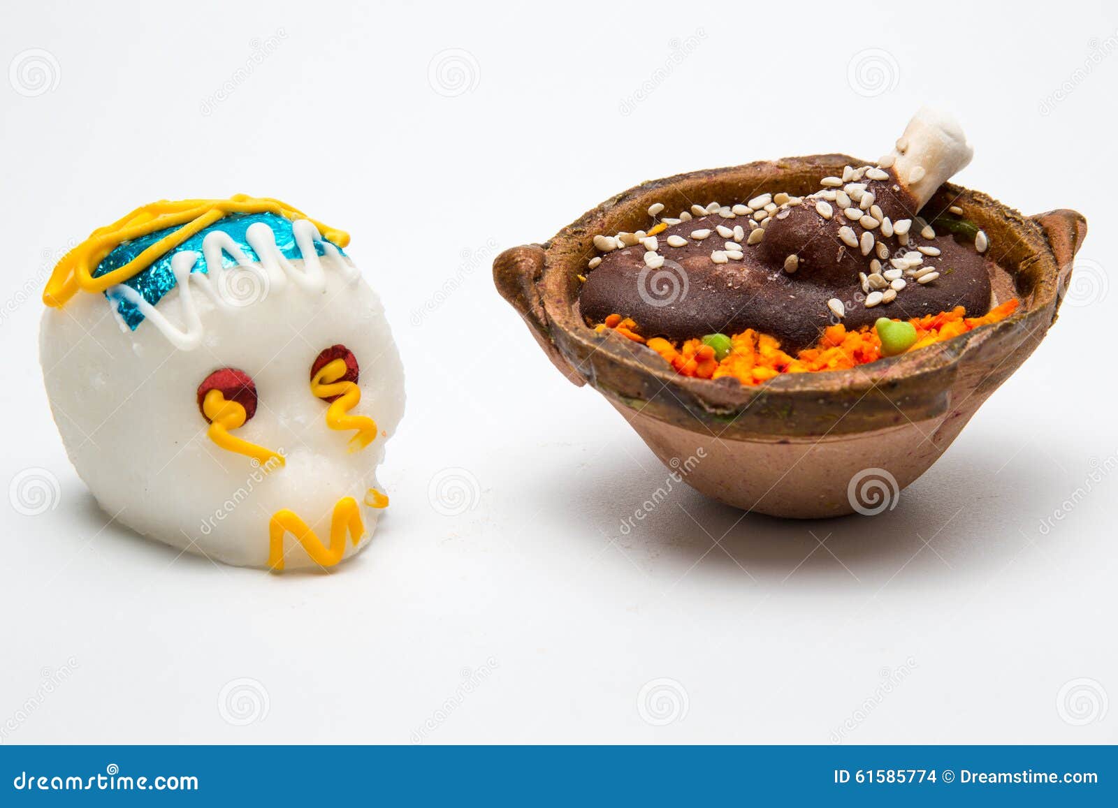 mexican white calaverita de azucar chocolate and pollo con mole candy