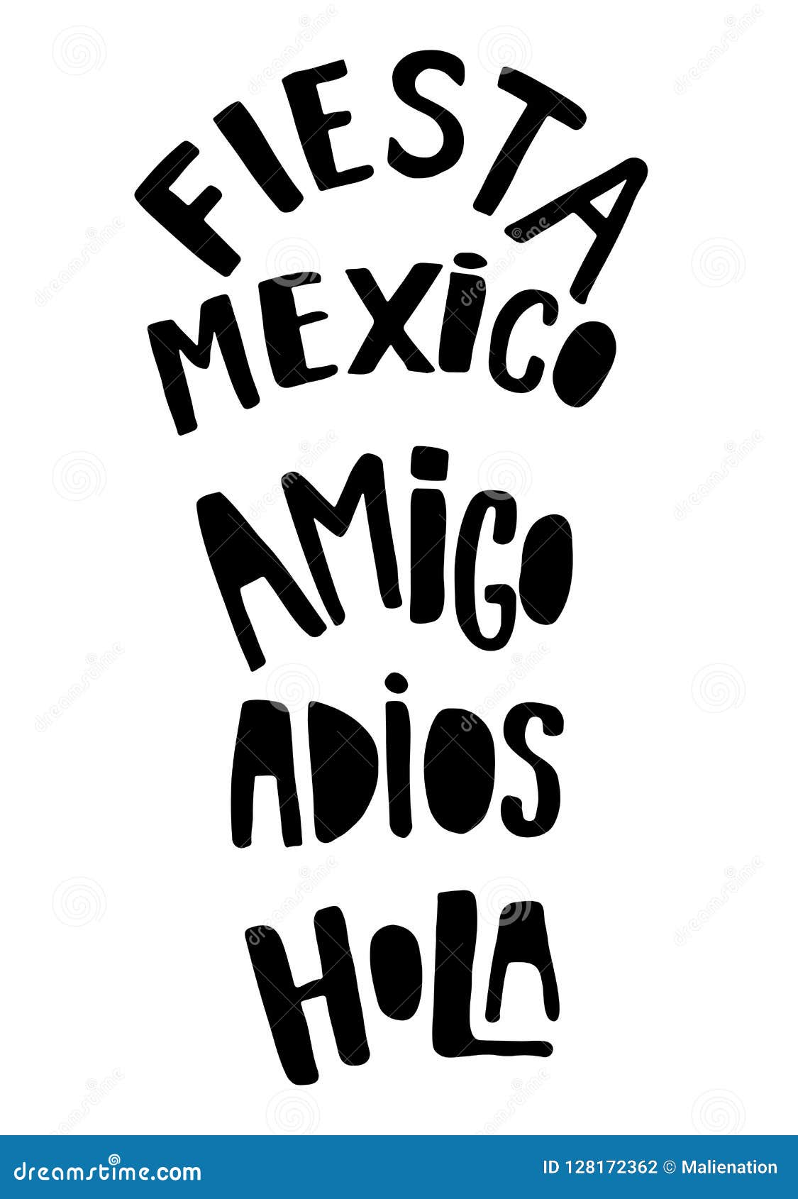 Mexican Words Collection. Mexico Holiday Decor. Hand Drawn Letering