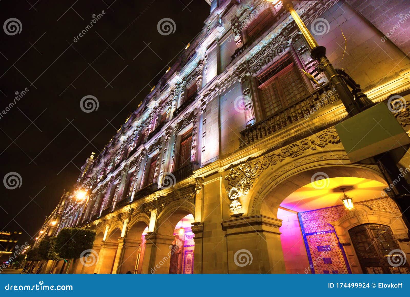 mexico city, central plaza and zocalo streets at night