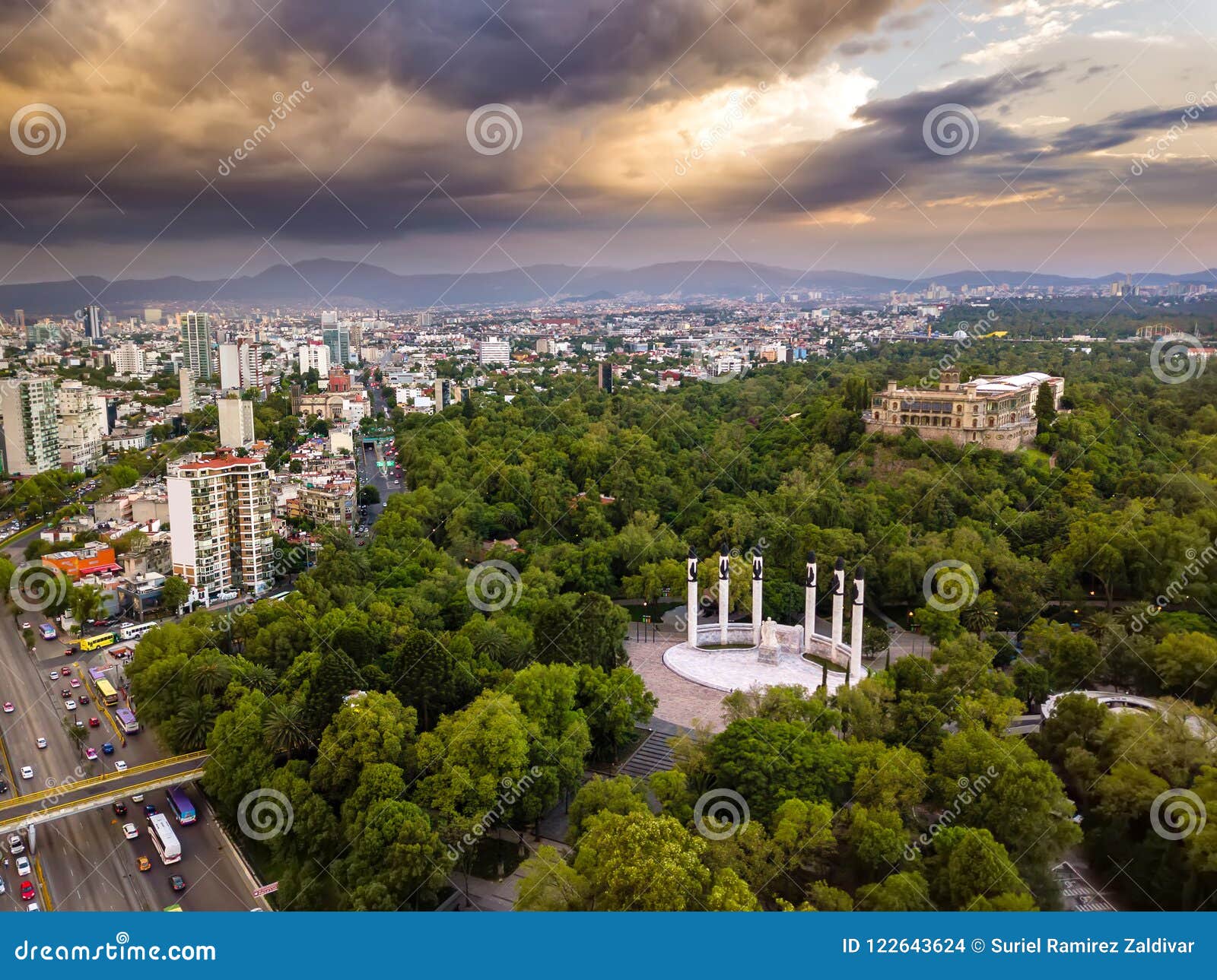 mexico city - chapultepec castle panoramic view - sunset