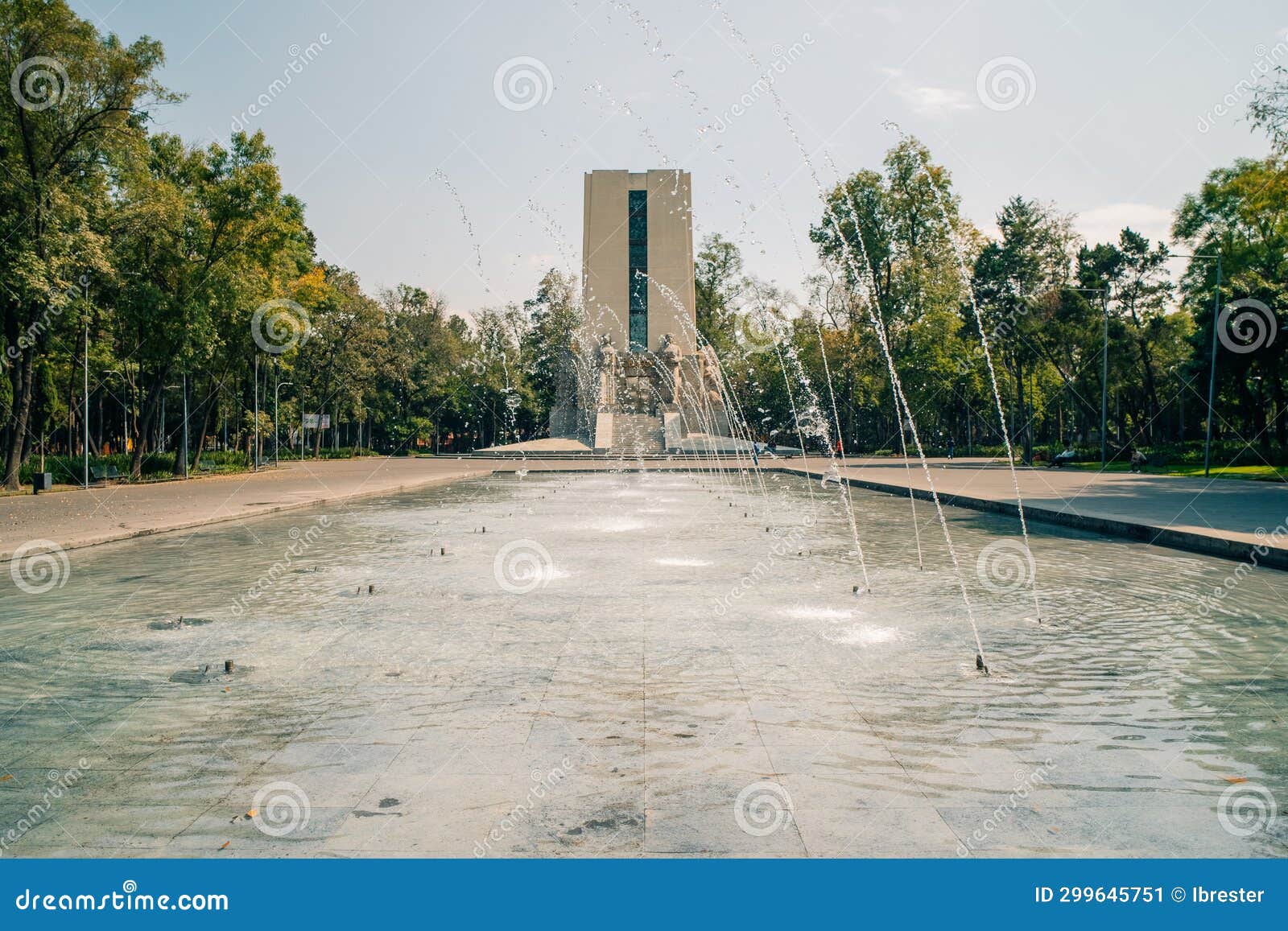 mexico city, mexico - march 3, 2023 front view of the monument to alvaro obregon and fountain