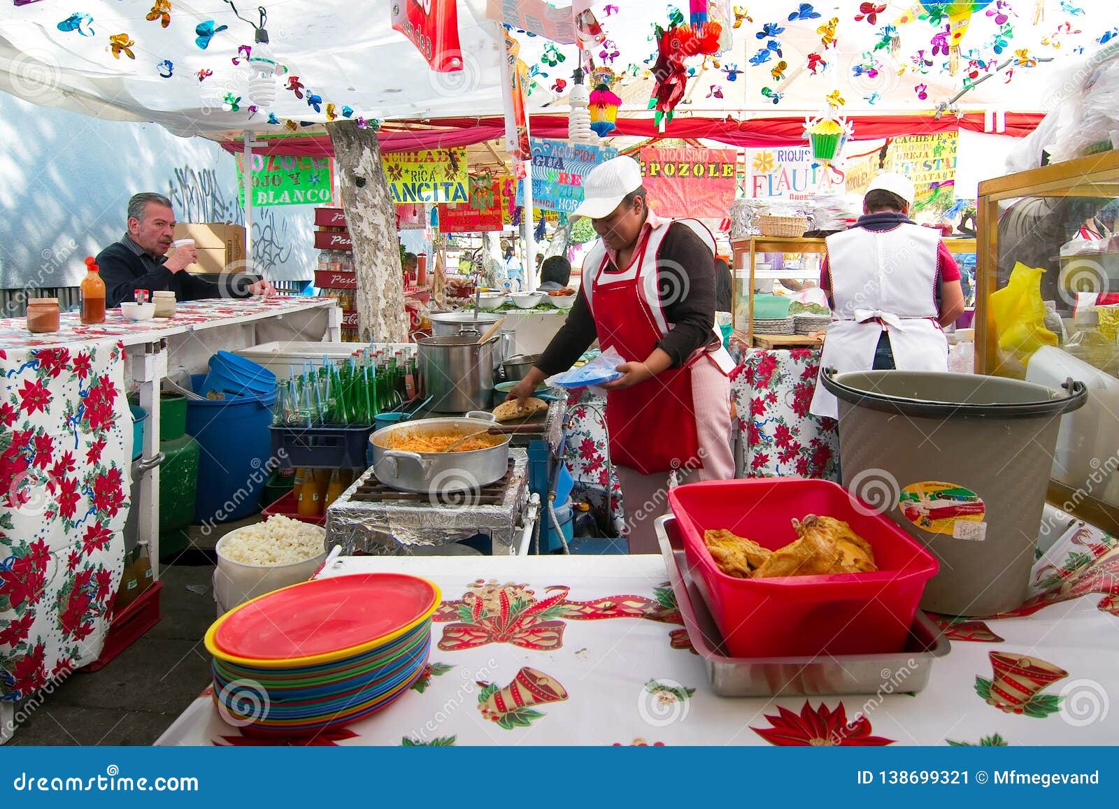 Women Sell Traditional Food at a Street Market at the Coyoacan