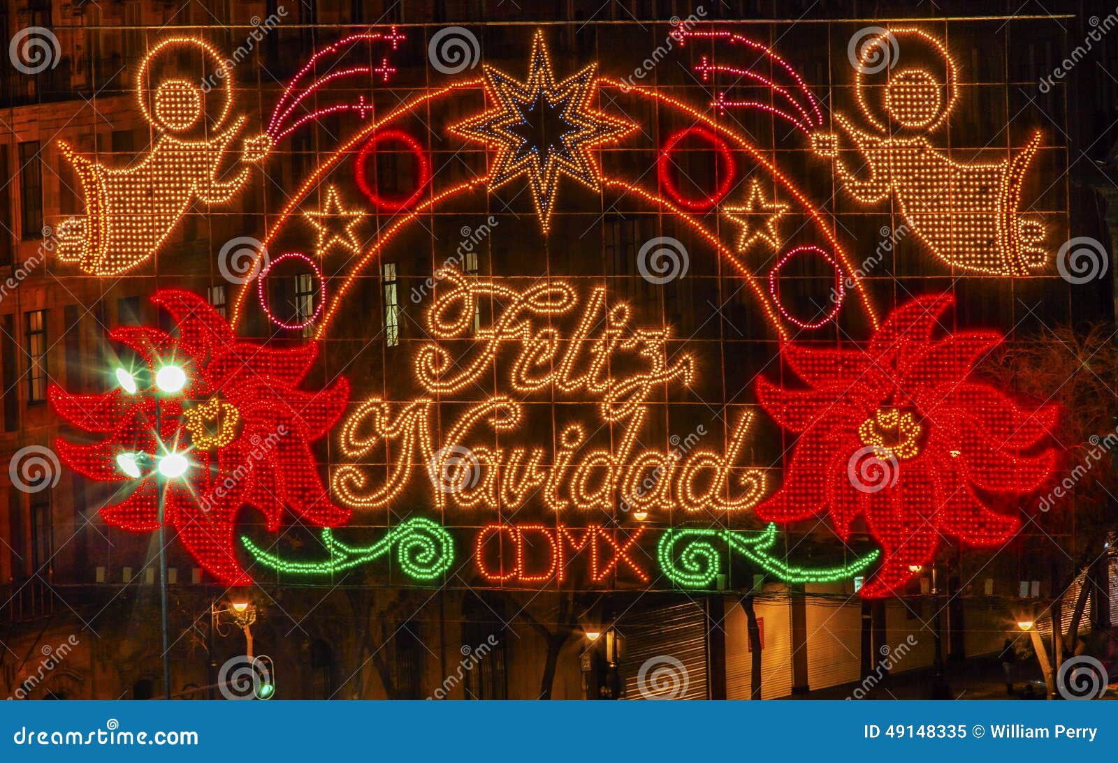 Mexico City Zocalo Mexico Christmas Night Feliz Navidad Sign Stock