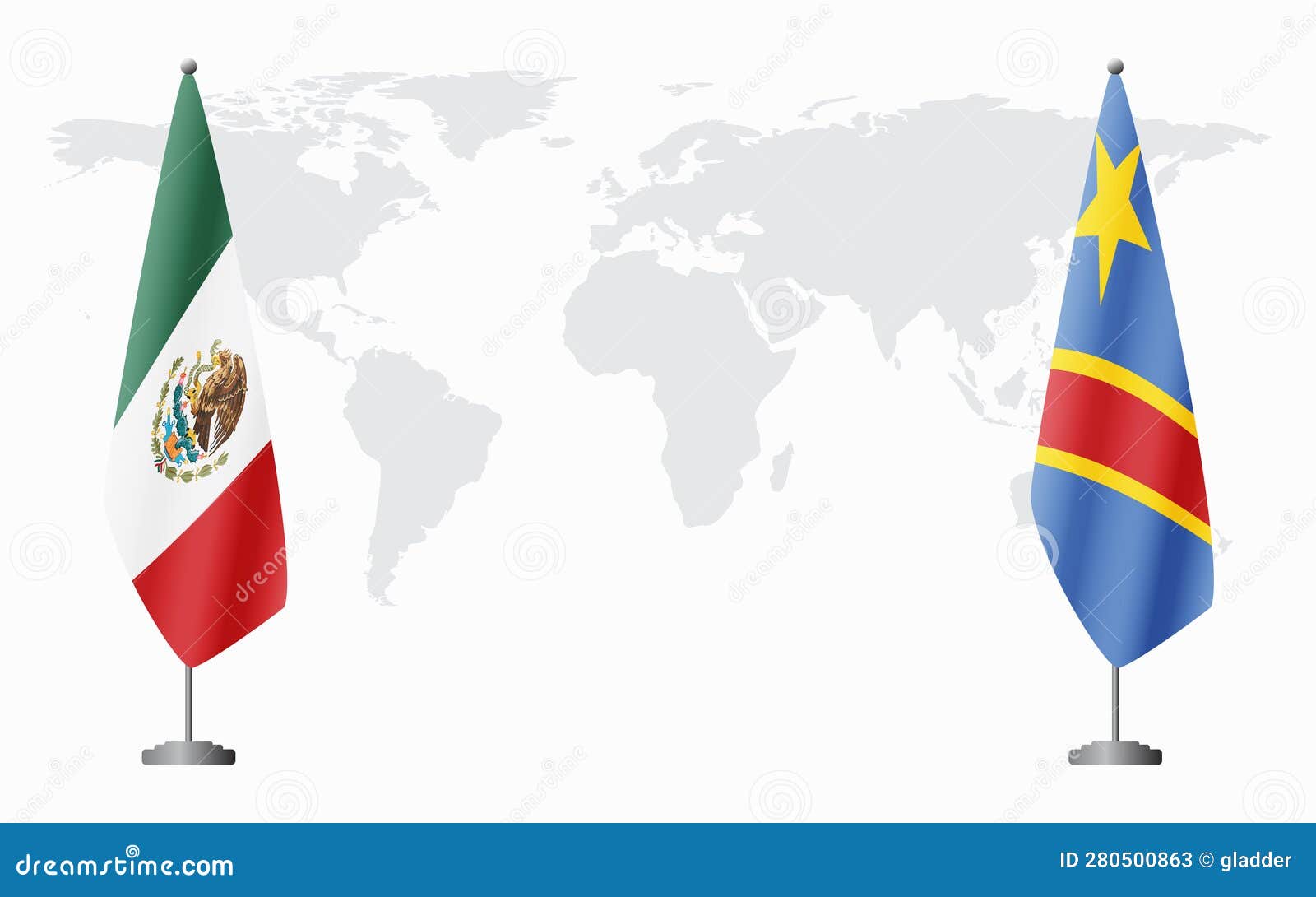 mexico and congo kinshasa flags for official meeting