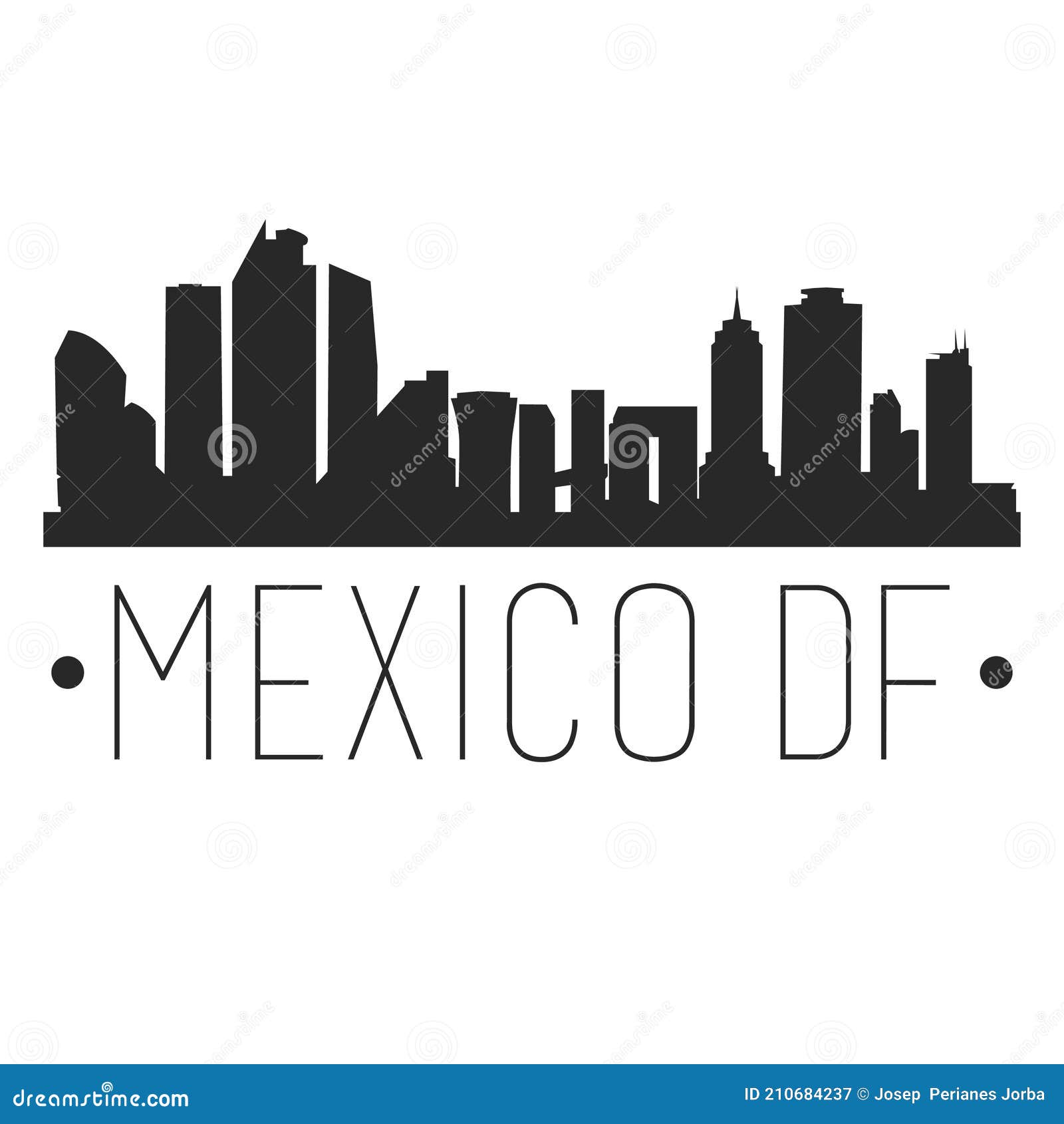 mexico df america skyline art silhouette emblematic buildings . famous monuments.