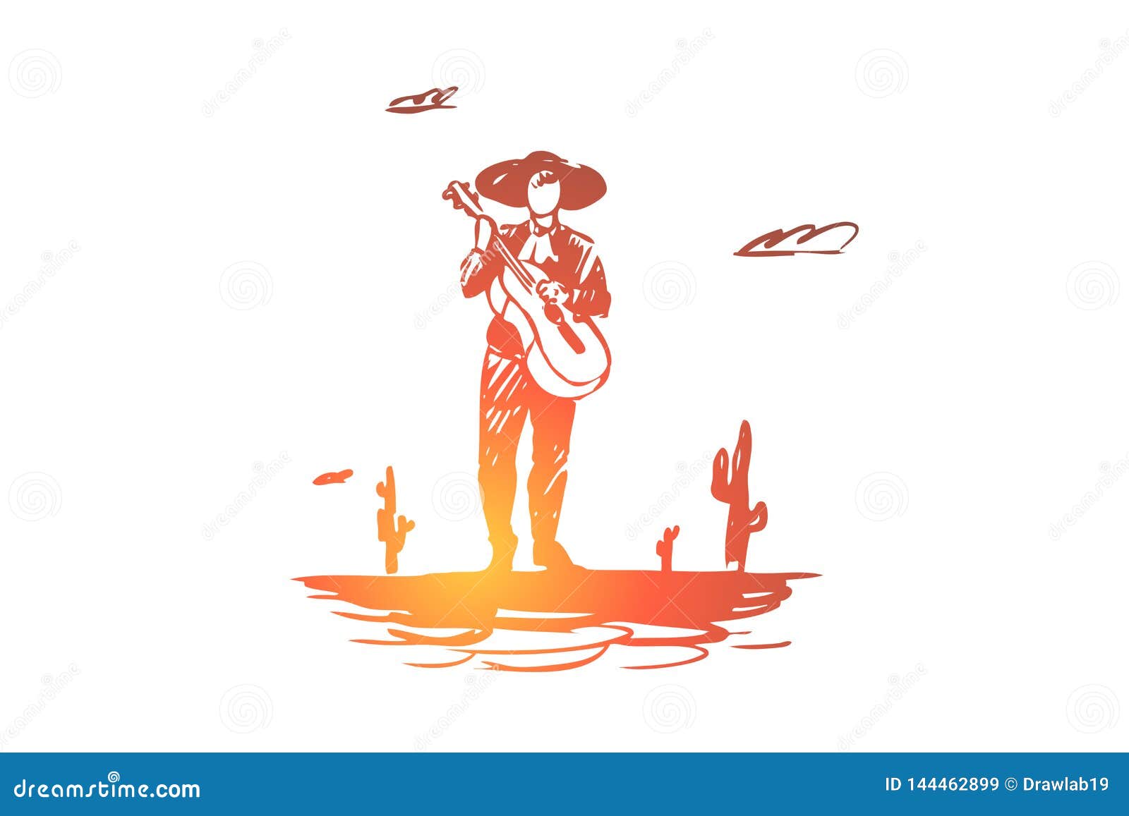 Mexico, Guitar, Cactus, Sombrero, Mexican Concept. Hand Drawn Isolated ...