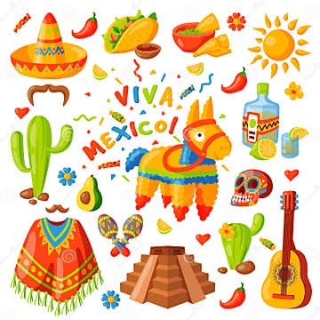 Mexico Icons Vector Illustration. Stock Vector - Illustration of guitar ...