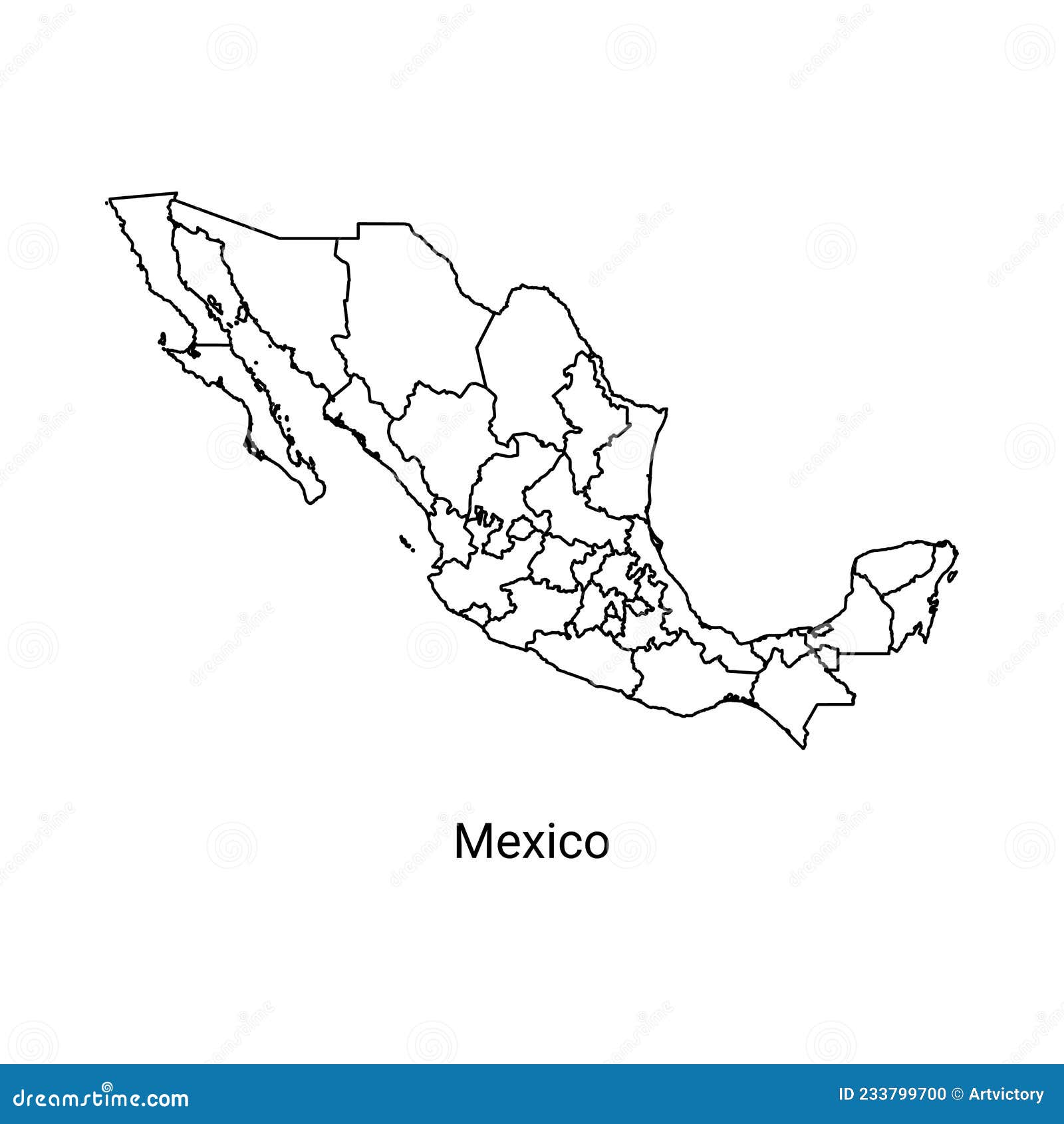 Mexico Map Color Line Element. Border of the Country Stock Vector ...