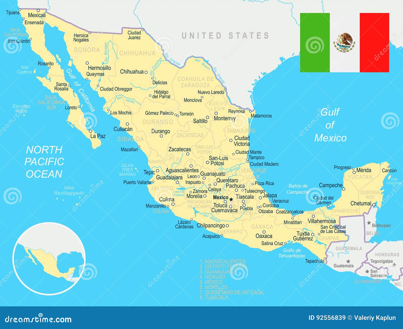 Mexico - Map and Flag - Illustration Stock Illustration - Illustration ...