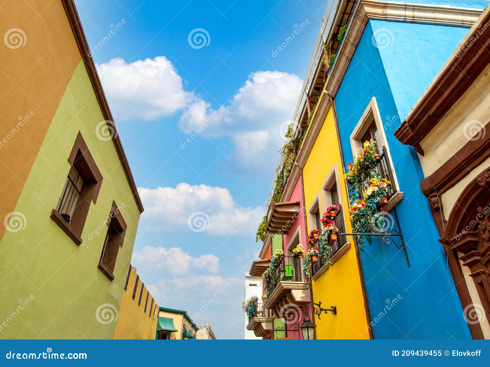 mexico, monterrey, colorful historic buildings in the center of the old city, barrio antiguo, a famous tourist