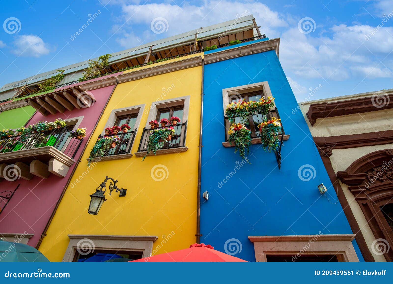 mexico, monterrey, colorful historic buildings in the center of the old city, barrio antiguo, a famous tourist