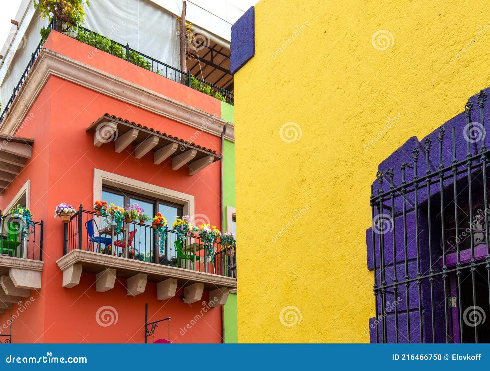 mexico, monterrey, colorful historic buildings in the center of the old city, barrio antiguo, a famous tourist