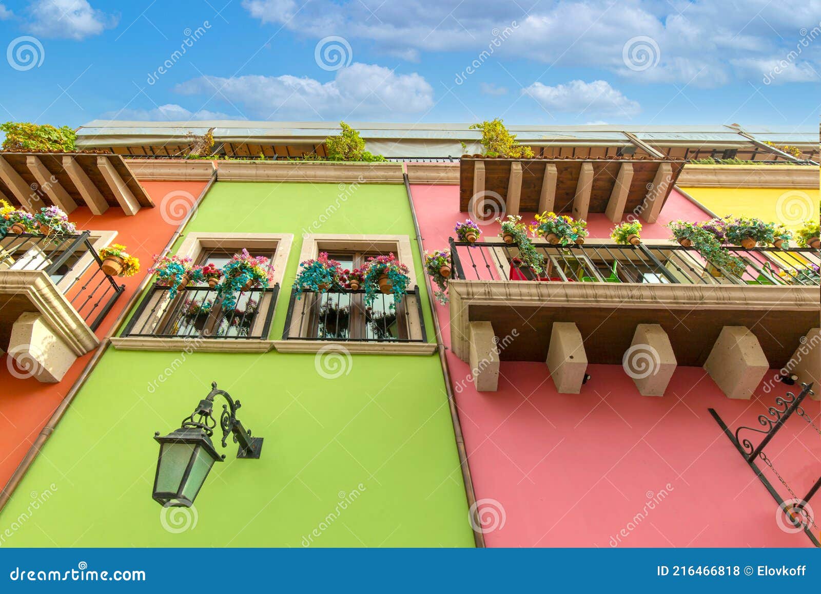 mexico, monterrey, colorful historic buildings in the center of the old city, barrio antiguo, a famous tourist