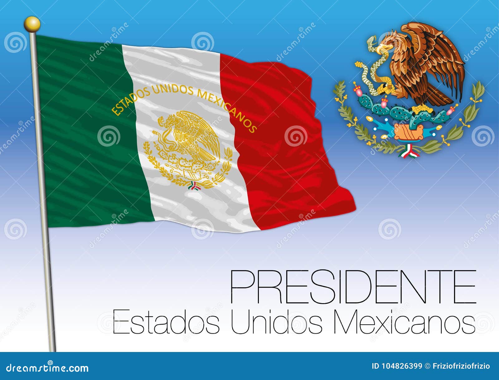 mexico, presidential flag and coat of arms, estados unidos mexicanos