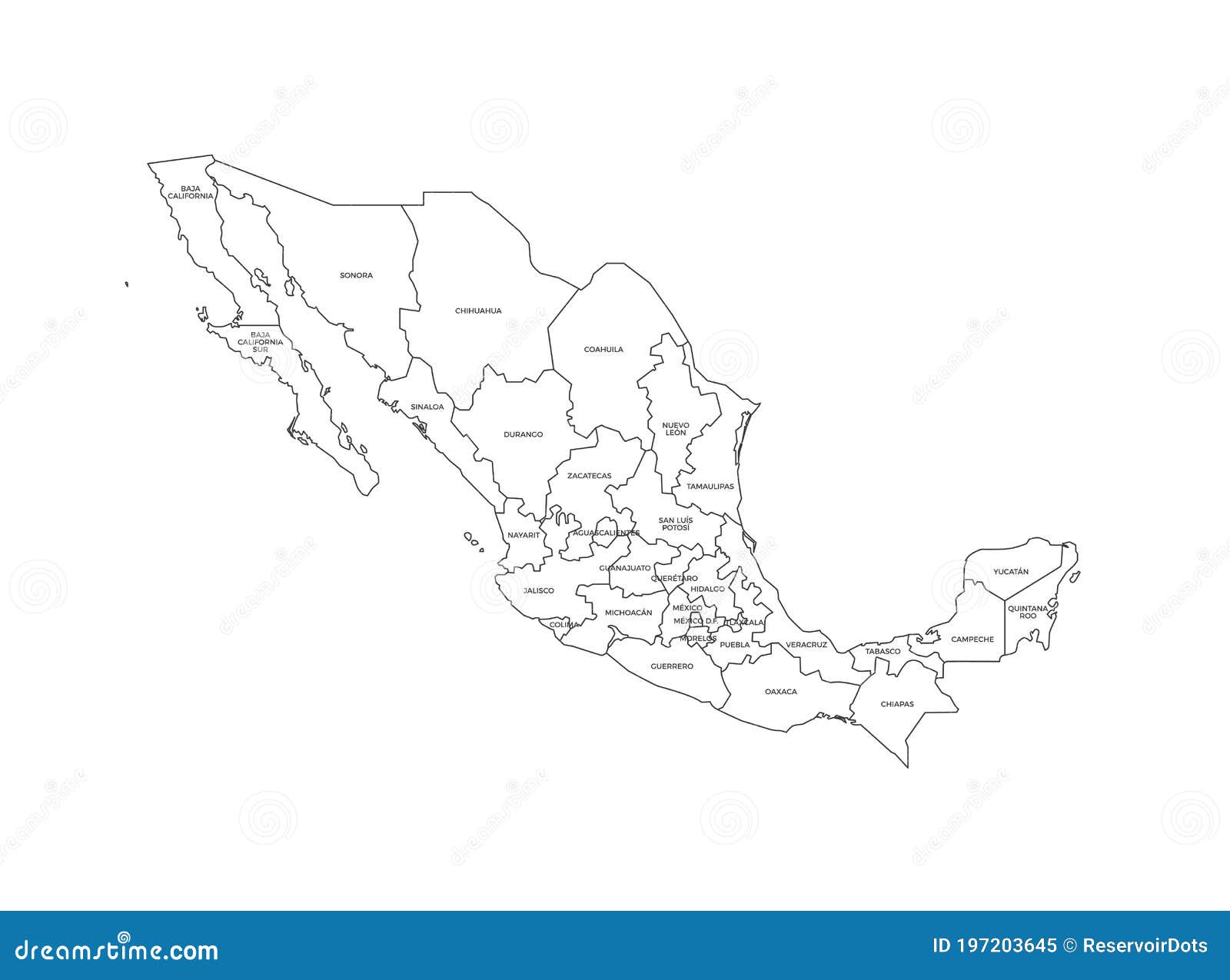 Mexico Regions Map stock vector. Illustration of border - 197203645